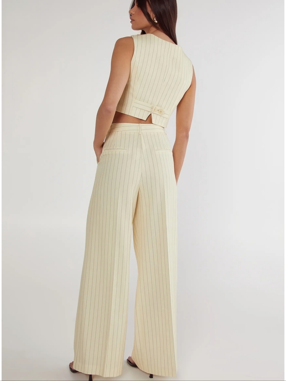 NastyGal Butter Pinstripe Tailored Vest (6) & Pinstripe Tailored Pants (8) Set - Picture 2 of 6